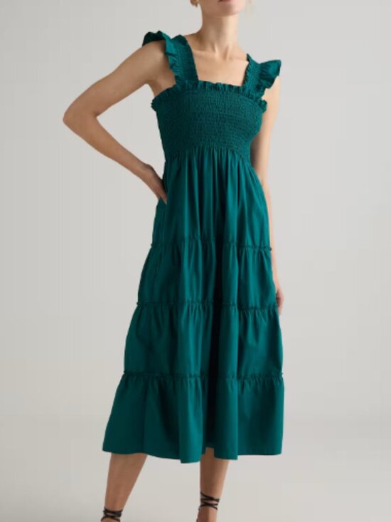 Quince Dresses & Skirts - Quince 100% Organic Cotton Poplin Smocked Midi Dress Garden Green S NWT